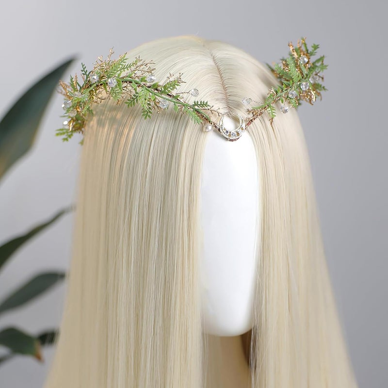 MOSTORY Woodland Flower Elf Crown - Floral Moon Headpiece for Forest Fairy Costume Women Renaissance Faire Fantasy Cosplay - Image 3